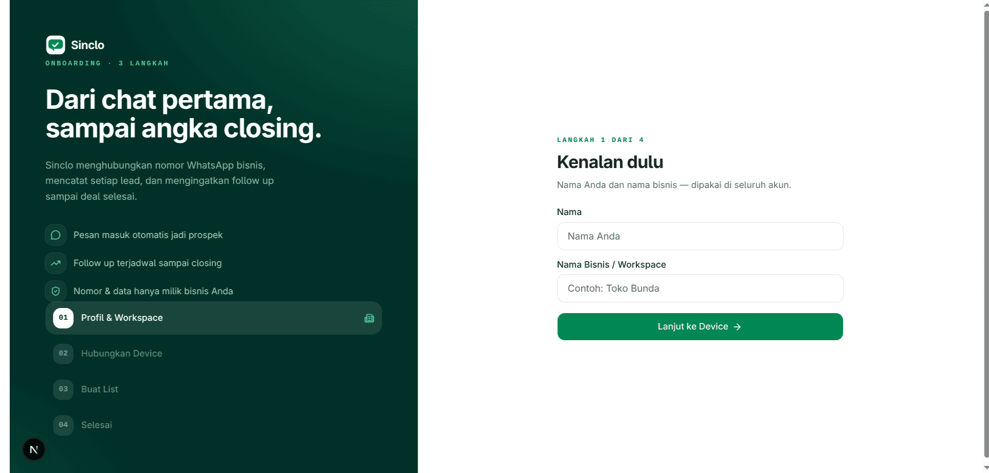 2 — Isi nama dan nama bisnis kamu